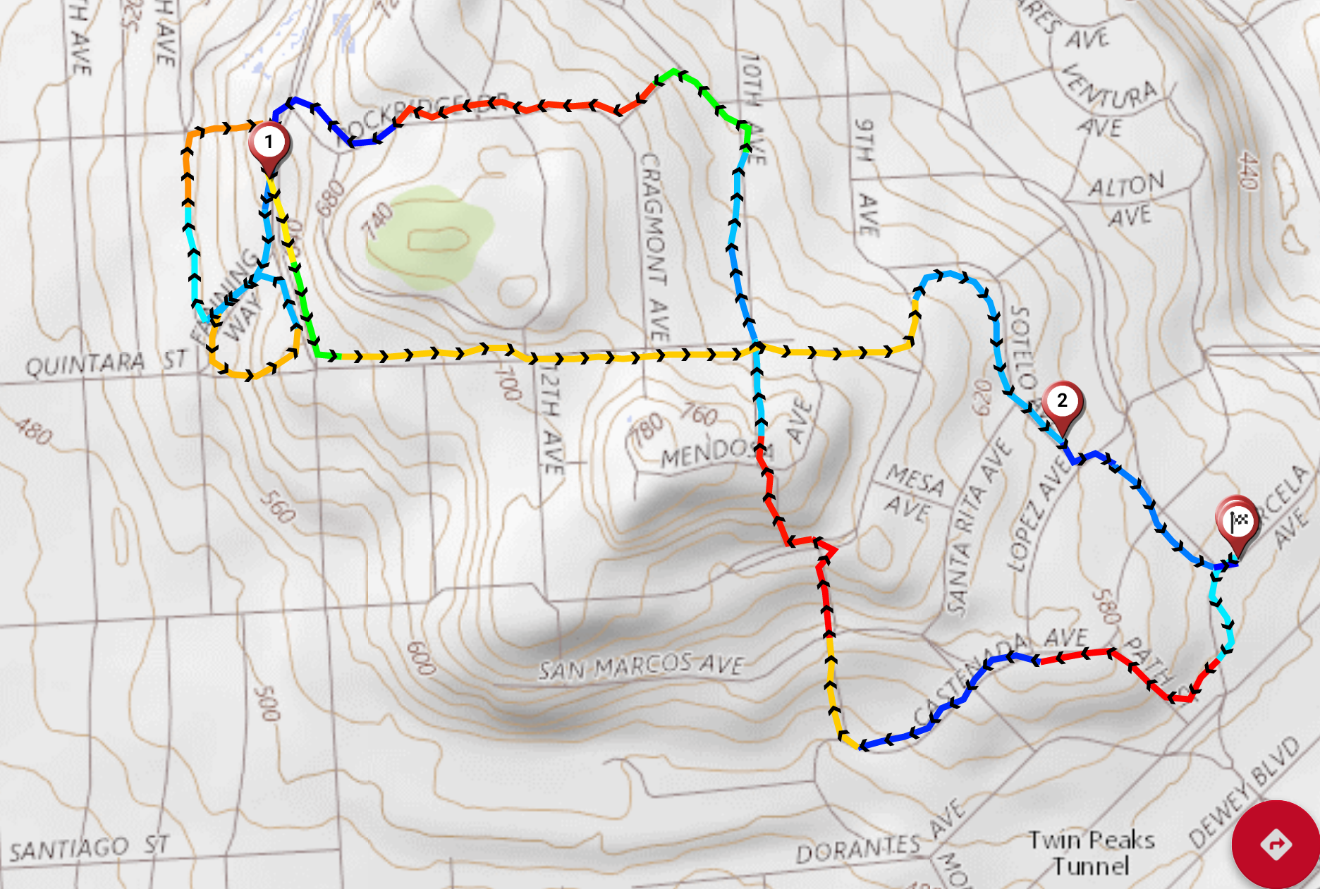 Forest Hill to Golden Gate Heights stairways map